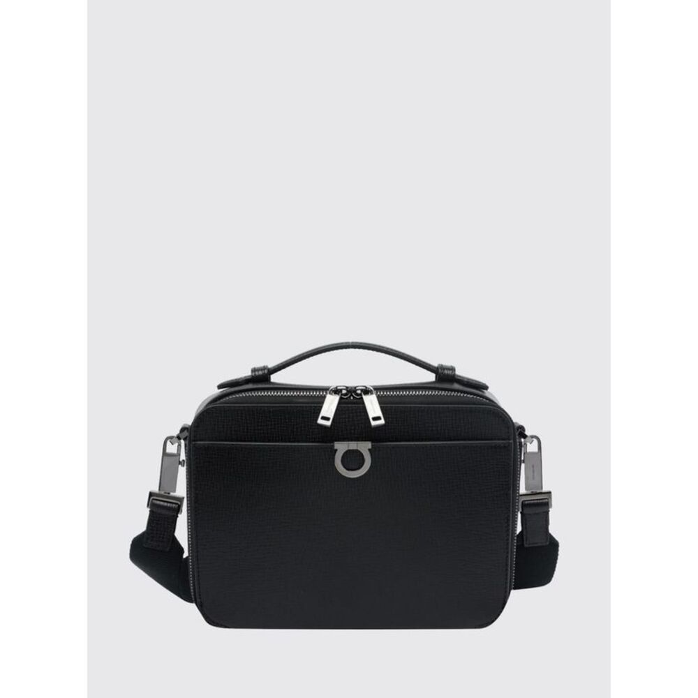 Ferragamo Men Ferragamo Gancini Hammered Leather Crossbody Bag With Double Zip